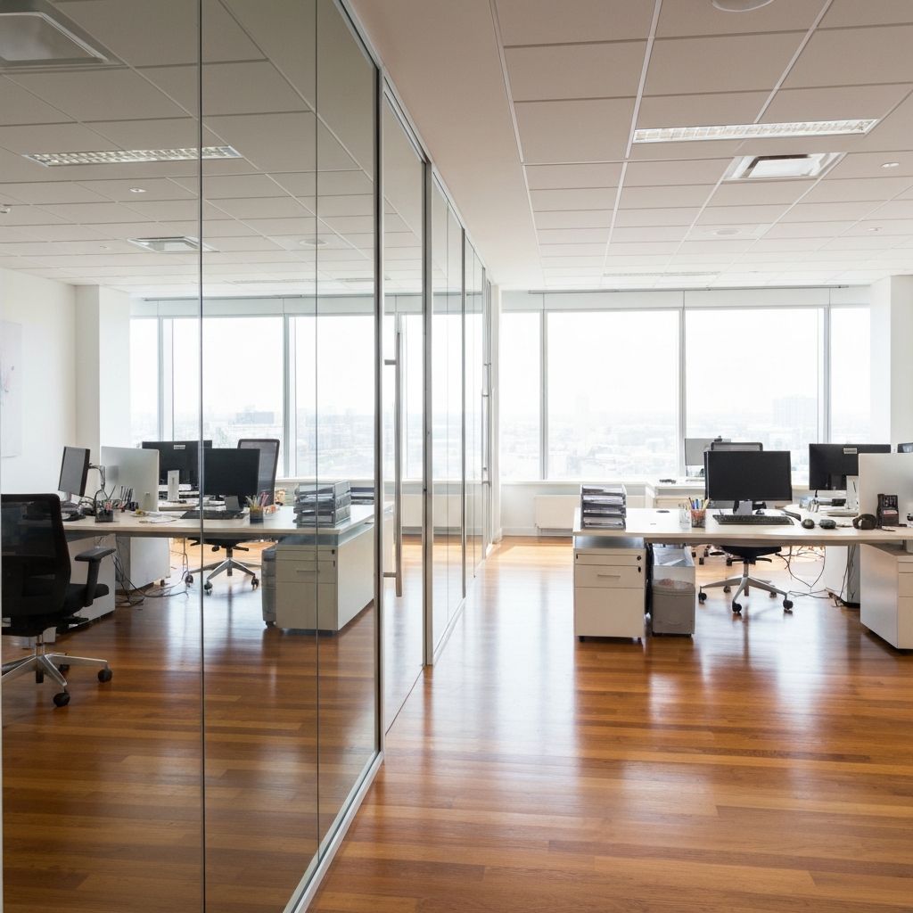 Escritorio corporativo apos limpeza profissional