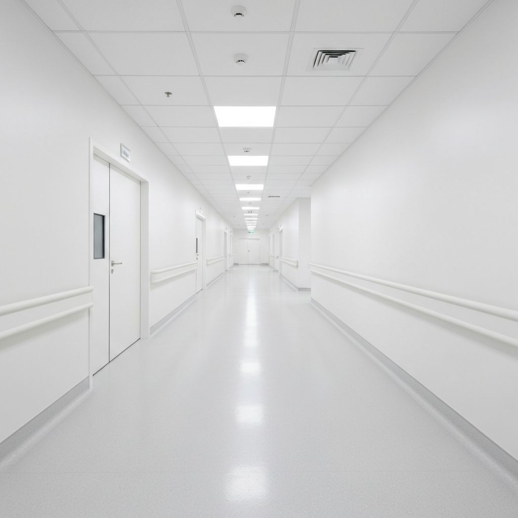 Corredor hospitalar apos limpeza profunda