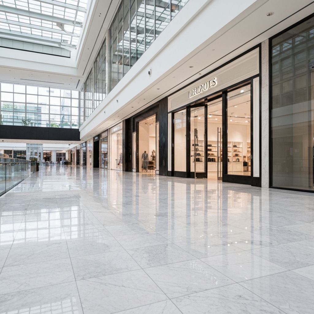 Shopping center com pisos polidos